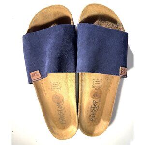 BioStep Navy Blue Suede Cork Sole Slide Sandals Size 39